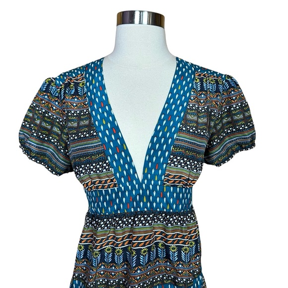 What Comes Around Goes Around Anthropologie Silk Floral Deep VNeck Peasant Dress - Picture 3 of 12